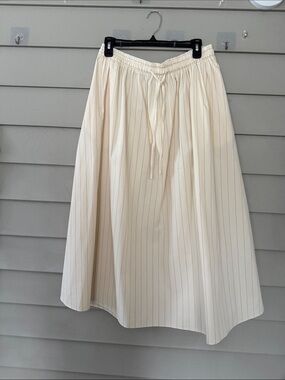Zara Cream Midi/Maxi Skirt with Thin Red Pinstripes and pockets size L